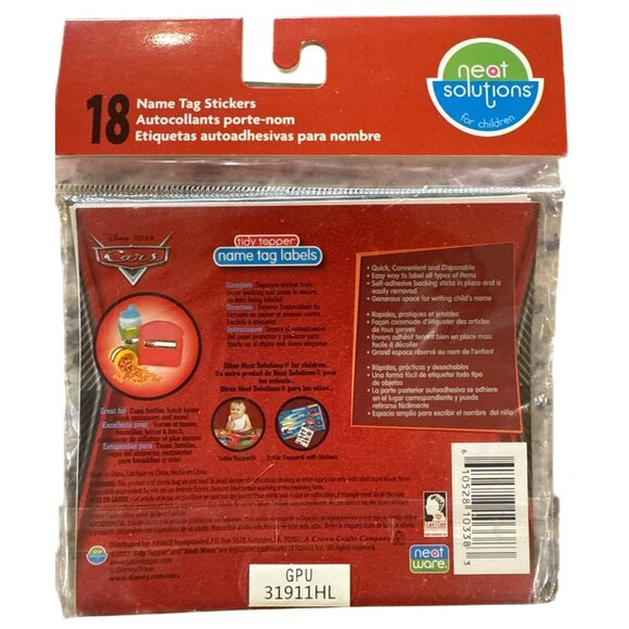 Neat Solutions Tidy Topper 2012 Disney/Pixar Cars Name Tag Stickers 18 Count HTF - Picture 3 of 6